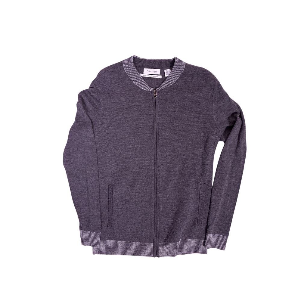 Calvin Klein Y2K Full Zip Sweater Women’s Small European Yarn Knit grey